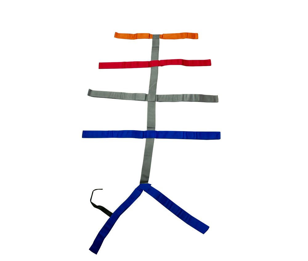 KIT MÉDICO CAMILLA RÍGIDA AMARILLA  / ARNES TIPO ARAÑA(IMPORTADO) MULTICOLOR